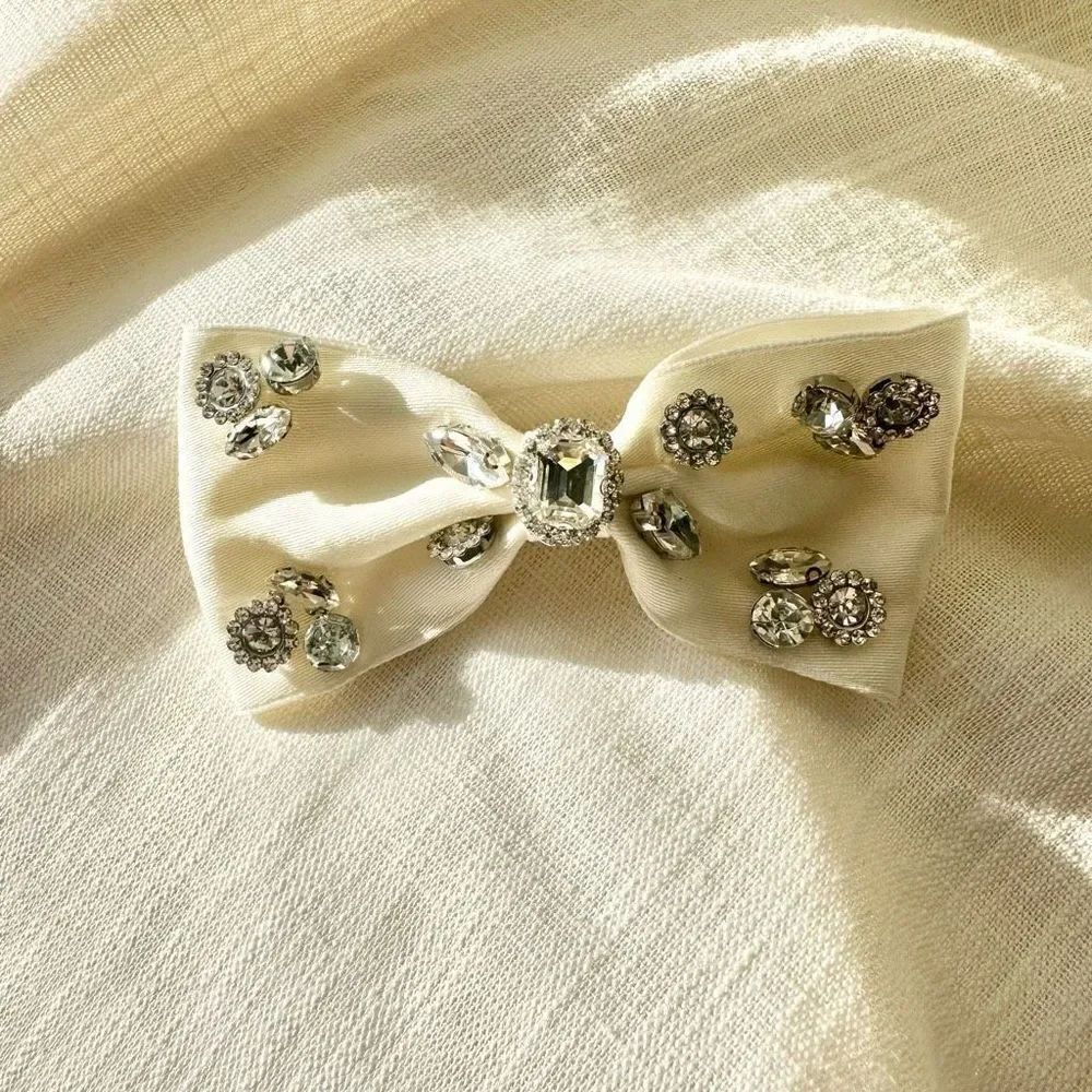White rhinestone sparkle embellished bow - for thick hair
